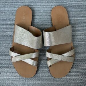 J. CREW Bali Gold Metallic Slides Sandals Made In Italy Size 10